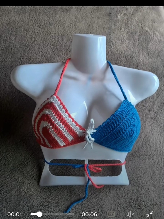 Handmade Tops - Handmade Blue and Coral Crochet Halter Camisole Top